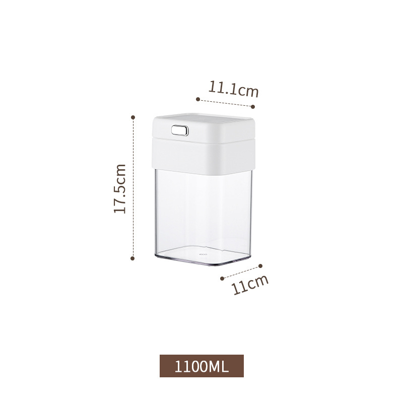 Téglalap alakú műanyag vákuumzáras tároló fedővel, 1-2 literes kapacitás, kávé, dió, nassolnivalók és tea tárolására