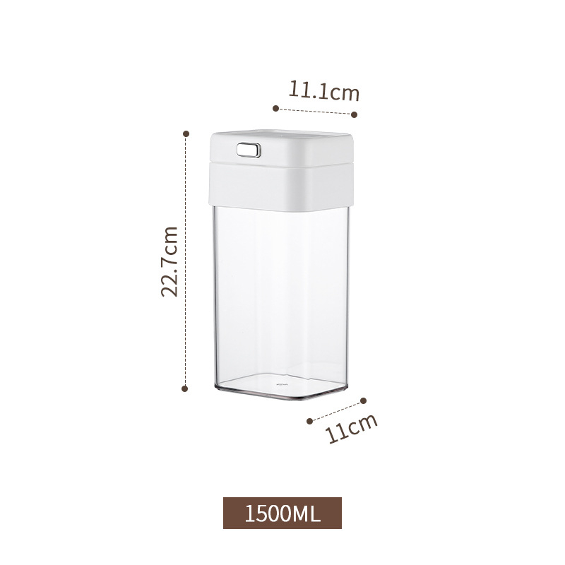 Téglalap alakú műanyag vákuumzáras tároló fedővel, 1-2 literes kapacitás, kávé, dió, nassolnivalók és tea tárolására