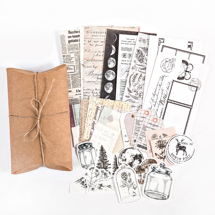 DIY set naljepnica za dnevnik u retro stilu s motivima gljiva, leptira i mjesečevih faza — 30 listova, 12 dizajna, brenda DREHOP/Mengxi, tisak