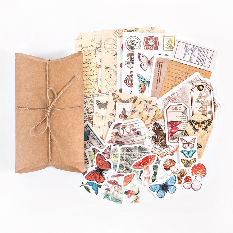 DIY set naljepnica za dnevnik u retro stilu s motivima gljiva, leptira i mjesečevih faza — 30 listova, 12 dizajna, brenda DREHOP/Mengxi, tisak