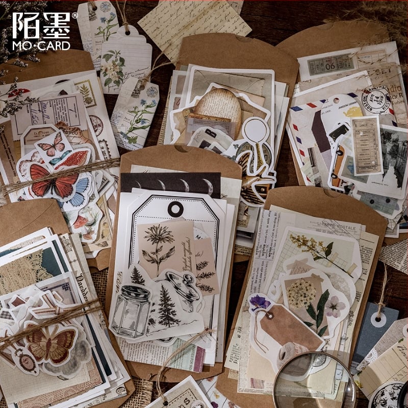 DIY set naljepnica za dnevnik u retro stilu s motivima gljiva, leptira i mjesečevih faza — 30 listova, 12 dizajna, brenda DREHOP/Mengxi, tisak