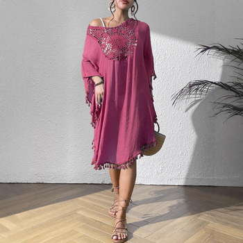 Плажна рокля-покривало с дантелени ресни, принт с малки цветчета, полиестер, акрилова подплата, 238 g/m², за възрастни жени