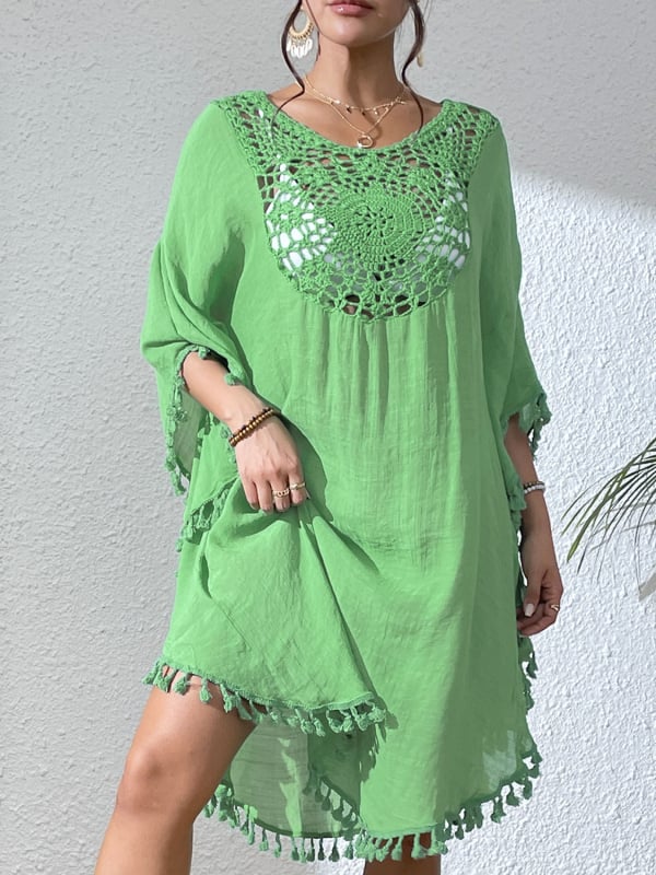 Плажна рокля-покривало с дантелени ресни, принт с малки цветчета, полиестер, акрилова подплата, 238 g/m², за възрастни жени