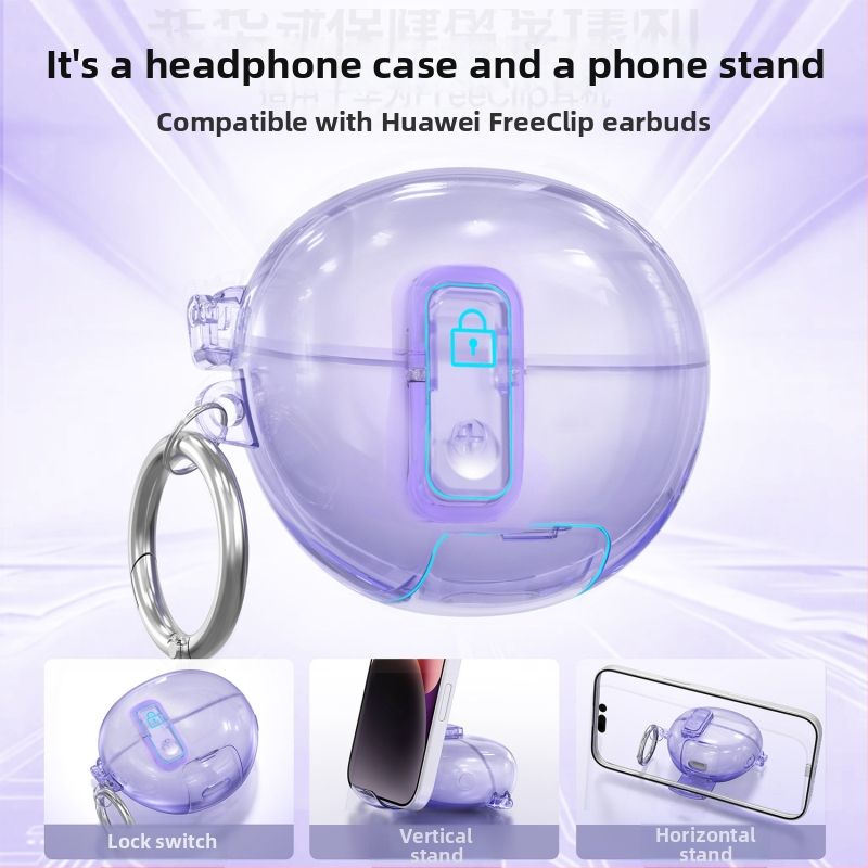 Priehľadný TPU obal na slúchadlá pre Freebuds Pro 4 a Huawei Pro 3 s tlačidlom uzávierky, FreeClip ochranný plášť, vstrekované formovanie