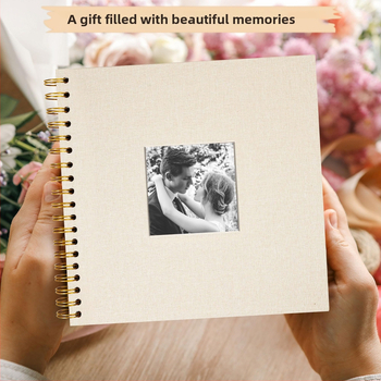 DIY fotoalbum sa spiralnim povezom i oknom za fotografije, platneno kućište, scrapbook stil, 20 unutarnjih stranica, prilagodljiv