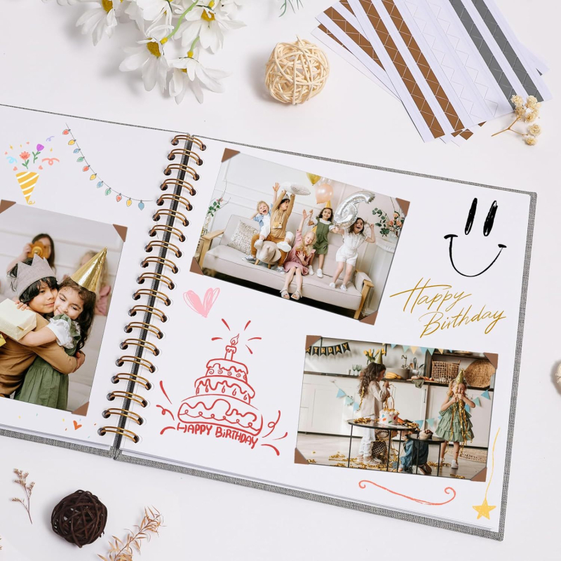 DIY fotoalbum sa spiralnim povezom i oknom za fotografije, platneno kućište, scrapbook stil, 20 unutarnjih stranica, prilagodljiv