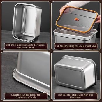 Δοχείο αποθήκευσης φαγητού από ανοξείδωτο ατσάλι, 1–2 L, ορθογώνιο, σφραγισμένο και ανθεκτικό στις διαρροές, κατάλληλο για φούρνο μικροκυμάτων