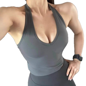 Fitness top s halterom i otvorenim leđima, uski kroj, brzo sušenje, najlon, odvojivi jastučići za grudi