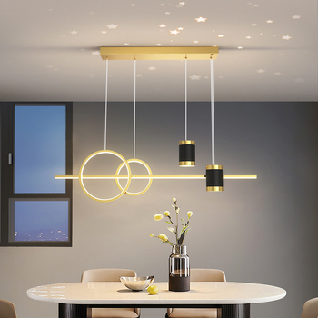 LED stropna svjetiljka za restoran s projekcijom zvjezdanog neba i luster od tri prstena dijamanta, s mogućnošću regulacije osvjetljenja, 220V, metalno tijelo s akrilnim sjenilom