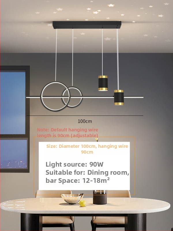 LED stropna svjetiljka za restoran s projekcijom zvjezdanog neba i luster od tri prstena dijamanta, s mogućnošću regulacije osvjetljenja, 220V, metalno tijelo s akrilnim sjenilom