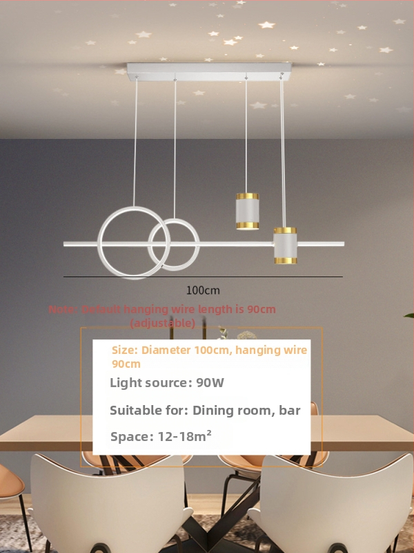 LED stropna svjetiljka za restoran s projekcijom zvjezdanog neba i luster od tri prstena dijamanta, s mogućnošću regulacije osvjetljenja, 220V, metalno tijelo s akrilnim sjenilom