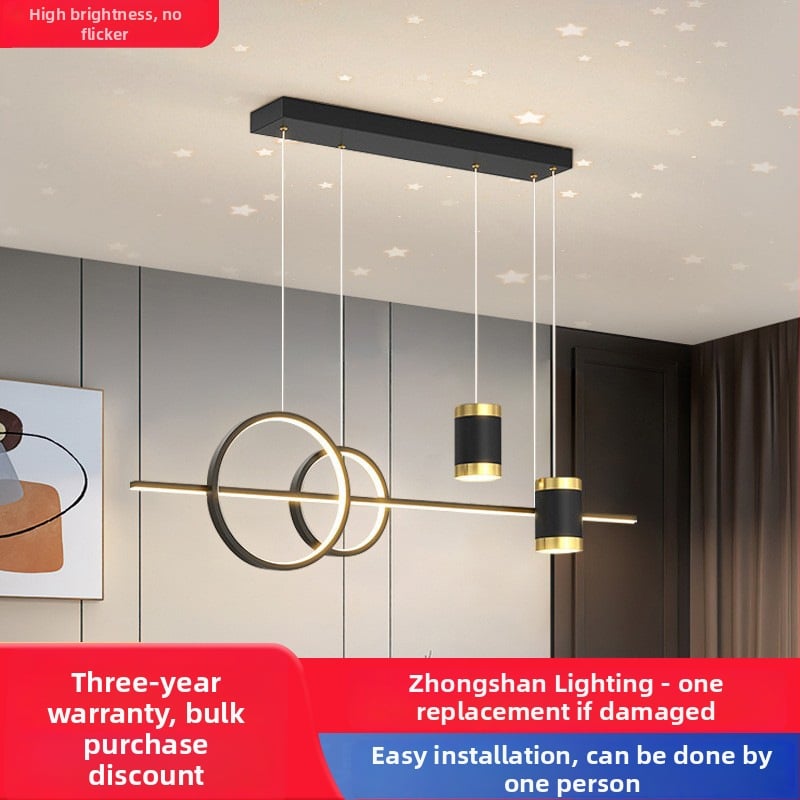 LED stropna svjetiljka za restoran s projekcijom zvjezdanog neba i luster od tri prstena dijamanta, s mogućnošću regulacije osvjetljenja, 220V, metalno tijelo s akrilnim sjenilom