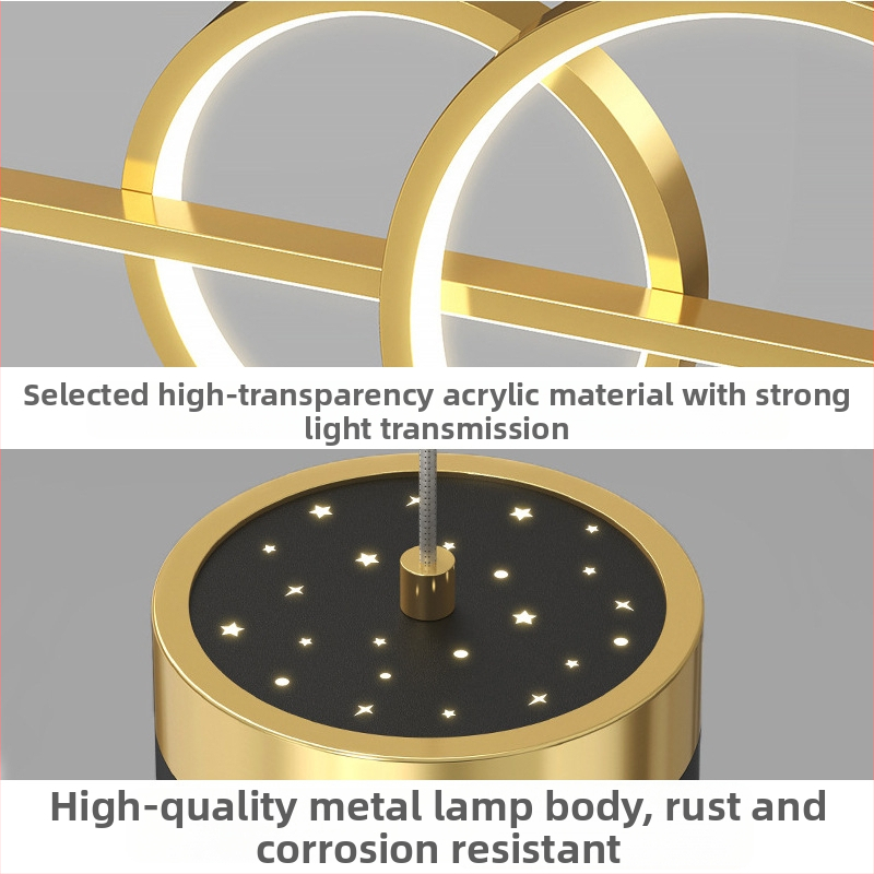 LED stropna svjetiljka za restoran s projekcijom zvjezdanog neba i luster od tri prstena dijamanta, s mogućnošću regulacije osvjetljenja, 220V, metalno tijelo s akrilnim sjenilom