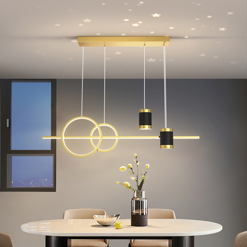 LED stropna svjetiljka za restoran s projekcijom zvjezdanog neba i luster od tri prstena dijamanta, s mogućnošću regulacije osvjetljenja, 220V, metalno tijelo s akrilnim sjenilom