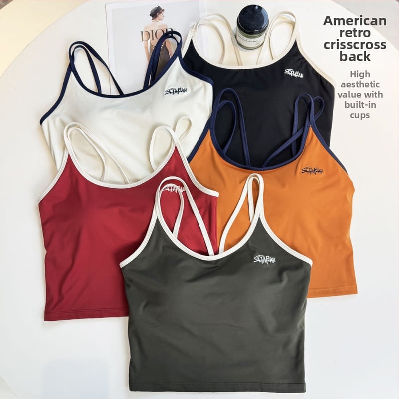 Ženský športový podprsenka s krížovými ramienkami na chrbte, priedušný, rýchloschnúci, vysoká elasticita, materiál Nylon-Spandex (80/20)