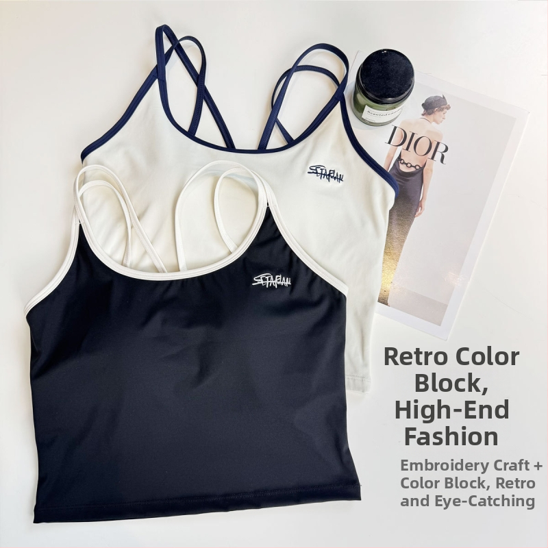 Ženský športový podprsenka s krížovými ramienkami na chrbte, priedušný, rýchloschnúci, vysoká elasticita, materiál Nylon-Spandex (80/20)