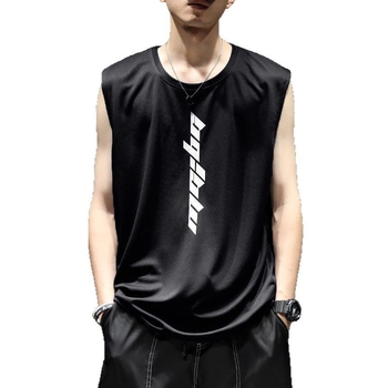 Αθλητικό γιλέκο χωρίς μανίκια, αναπνεύσιμο πολυεστερικό ύφασμα (90% πολυεστέρας), λεπτό, χαλαρή γραμμή, εκτύπωση με γράμματα