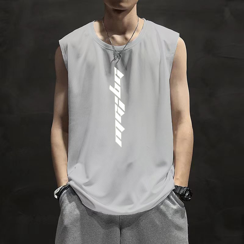 Αθλητικό γιλέκο χωρίς μανίκια, αναπνεύσιμο πολυεστερικό ύφασμα (90% πολυεστέρας), λεπτό, χαλαρή γραμμή, εκτύπωση με γράμματα