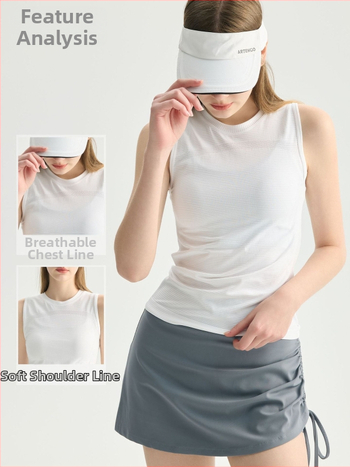 Dámske bezrukávové fitness tielko, priedušné a rýchloschnúce, zloženie 92% nylon a 8% spandex, štíhla silueta, dĺžka po boky, bez vložky na hrudník