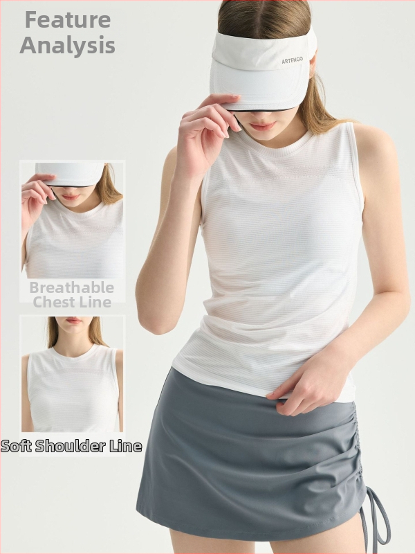 Dámske bezrukávové fitness tielko, priedušné a rýchloschnúce, zloženie 92% nylon a 8% spandex, štíhla silueta, dĺžka po boky, bez vložky na hrudník