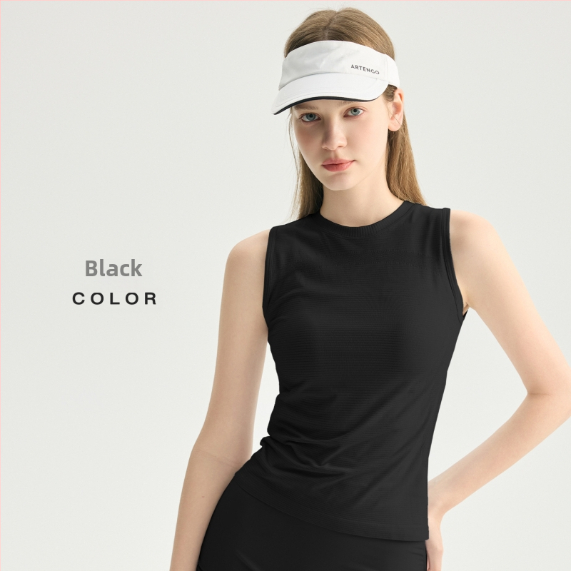 Dámske bezrukávové fitness tielko, priedušné a rýchloschnúce, zloženie 92% nylon a 8% spandex, štíhla silueta, dĺžka po boky, bez vložky na hrudník