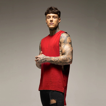 Ανδρικό φανελάκι χωρίς μανίκια από βαμβάκι, χαλαρή εφαρμογή, ίσιο τελείωμα, 95% βαμβάκι, για προπονήσεις