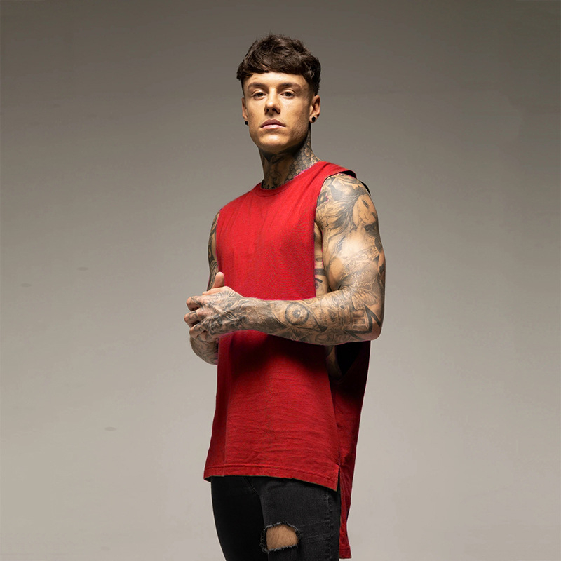 Ανδρικό φανελάκι χωρίς μανίκια από βαμβάκι, χαλαρή εφαρμογή, ίσιο τελείωμα, 95% βαμβάκι, για προπονήσεις