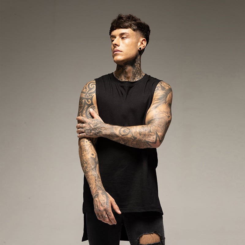 Ανδρικό φανελάκι χωρίς μανίκια από βαμβάκι, χαλαρή εφαρμογή, ίσιο τελείωμα, 95% βαμβάκι, για προπονήσεις