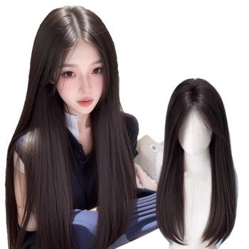 Perika s dugom ravnom kosom, srednji razdjeljak, materijal: visoko otporna svila, strojno izrađena, ravne šiške