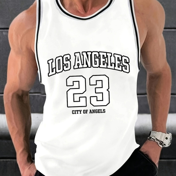 Ανδρικό αμάνικο γιλέκο για το καλοκαίρι – διαπνέον, γρήγορο στέγνωμα, πολυεστερικό με 95%, σχέδιο με γράμματα για τρέξιμο και γυμναστική