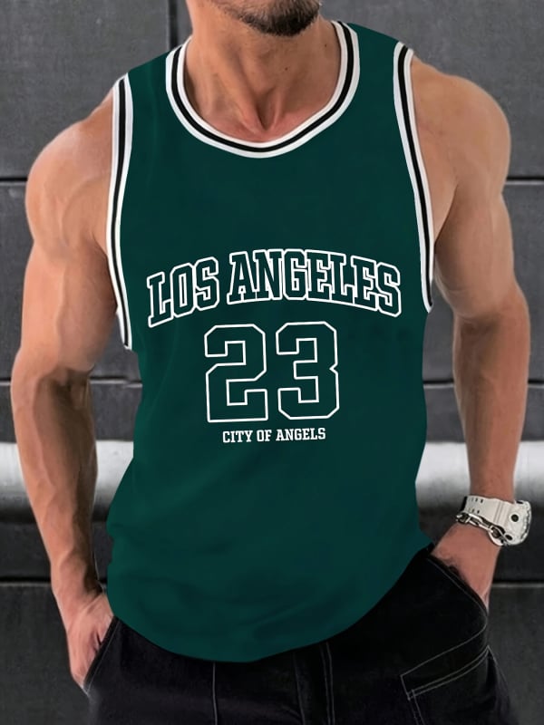 Ανδρικό αμάνικο γιλέκο για το καλοκαίρι – διαπνέον, γρήγορο στέγνωμα, πολυεστερικό με 95%, σχέδιο με γράμματα για τρέξιμο και γυμναστική