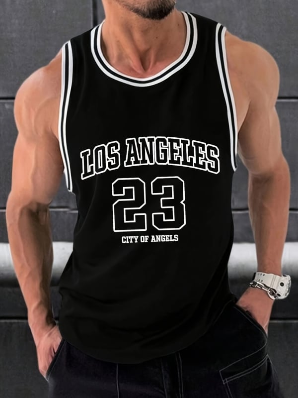 Ανδρικό αμάνικο γιλέκο για το καλοκαίρι – διαπνέον, γρήγορο στέγνωμα, πολυεστερικό με 95%, σχέδιο με γράμματα για τρέξιμο και γυμναστική