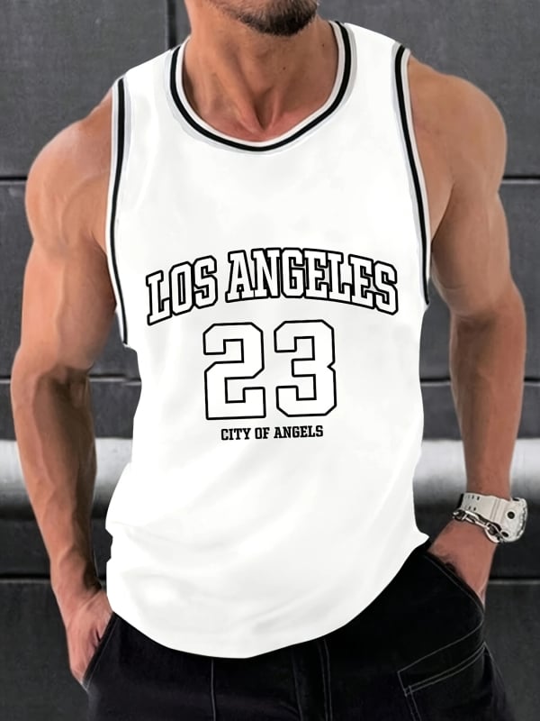 Ανδρικό αμάνικο γιλέκο για το καλοκαίρι – διαπνέον, γρήγορο στέγνωμα, πολυεστερικό με 95%, σχέδιο με γράμματα για τρέξιμο και γυμναστική