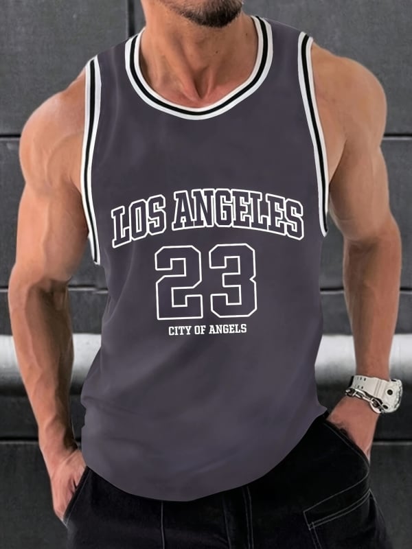 Ανδρικό αμάνικο γιλέκο για το καλοκαίρι – διαπνέον, γρήγορο στέγνωμα, πολυεστερικό με 95%, σχέδιο με γράμματα για τρέξιμο και γυμναστική