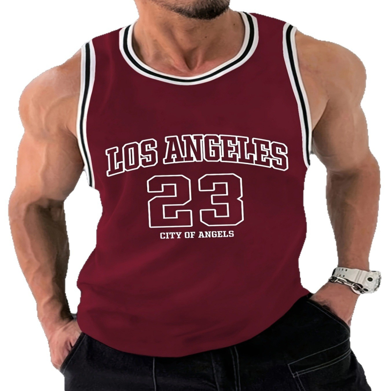 Ανδρικό αμάνικο γιλέκο για το καλοκαίρι – διαπνέον, γρήγορο στέγνωμα, πολυεστερικό με 95%, σχέδιο με γράμματα για τρέξιμο και γυμναστική