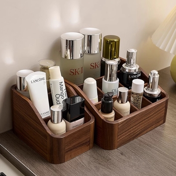 Organizator de cosmetice din lemn de nuc, stil retro, organizator de birou pentru cosmetice (Brand: Crown Toon; Material: Walnut; Style: Retro; Release: Autumn 2024)