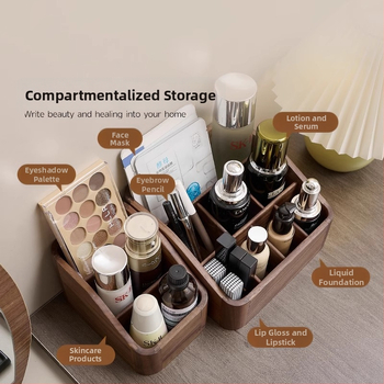 Organizator de cosmetice din lemn de nuc, stil retro, organizator de birou pentru cosmetice (Brand: Crown Toon; Material: Walnut; Style: Retro; Release: Autumn 2024)