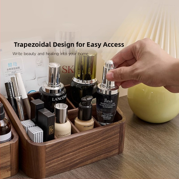 Organizator de cosmetice din lemn de nuc, stil retro, organizator de birou pentru cosmetice (Brand: Crown Toon; Material: Walnut; Style: Retro; Release: Autumn 2024)