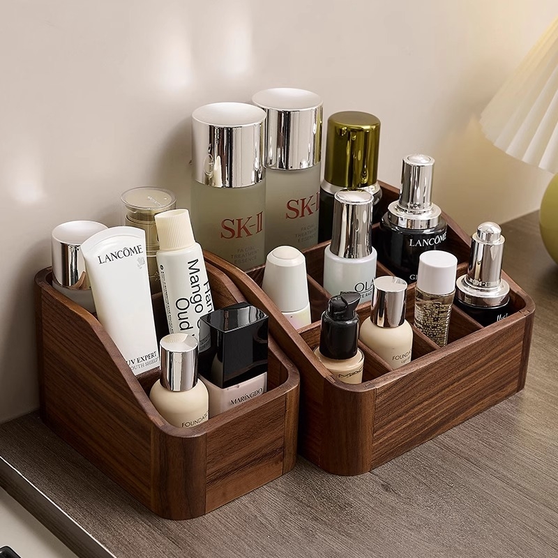 Organizator de cosmetice din lemn de nuc, stil retro, organizator de birou pentru cosmetice (Brand: Crown Toon; Material: Walnut; Style: Retro; Release: Autumn 2024)