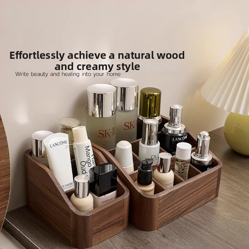 Organizator de cosmetice din lemn de nuc, stil retro, organizator de birou pentru cosmetice (Brand: Crown Toon; Material: Walnut; Style: Retro; Release: Autumn 2024)