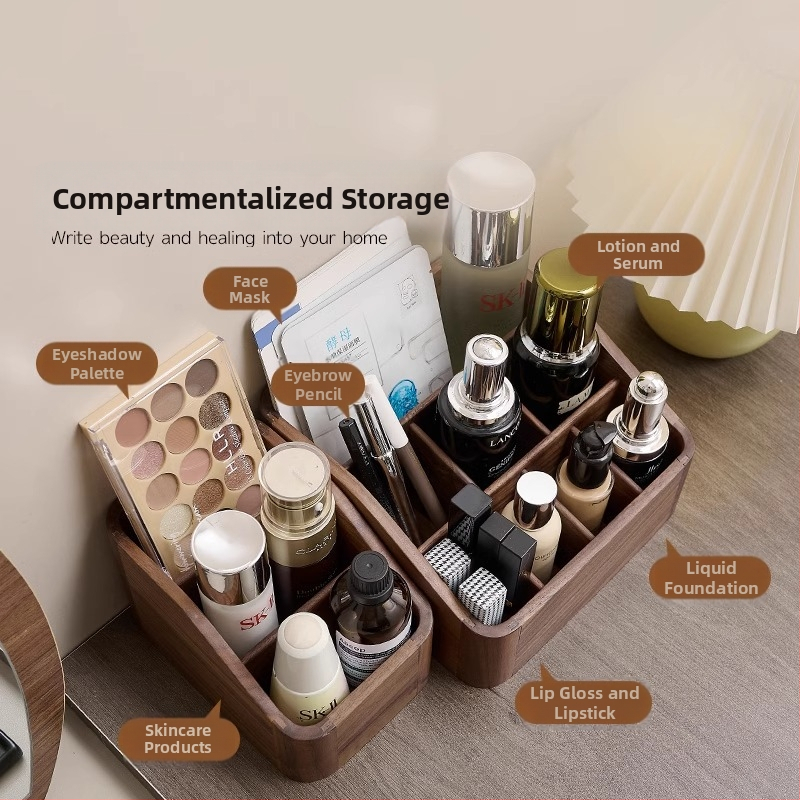 Organizator de cosmetice din lemn de nuc, stil retro, organizator de birou pentru cosmetice (Brand: Crown Toon; Material: Walnut; Style: Retro; Release: Autumn 2024)