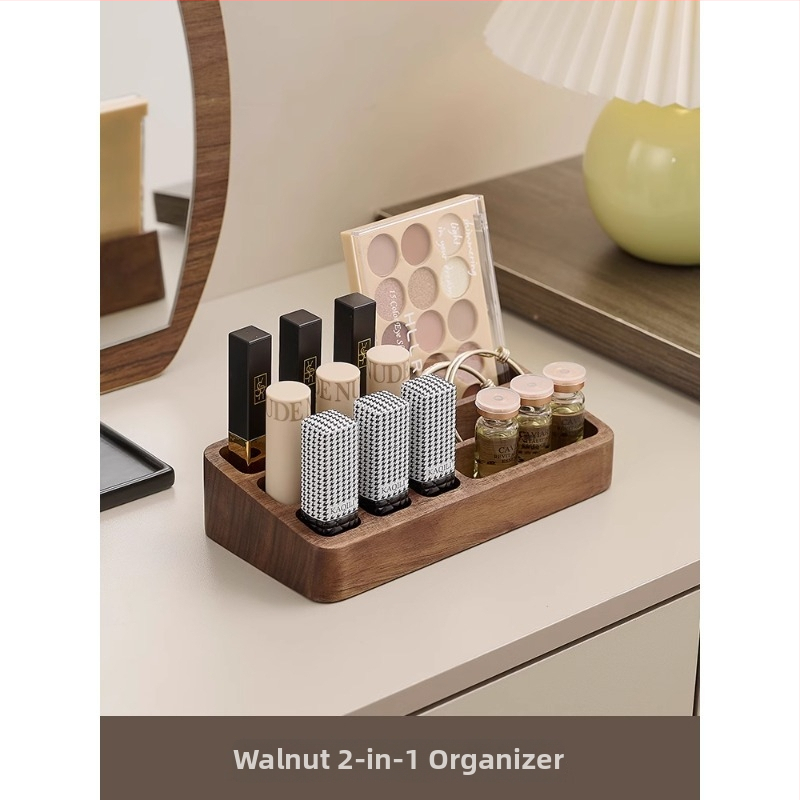 Organizator de cosmetice din lemn de nuc, stil retro, organizator de birou pentru cosmetice (Brand: Crown Toon; Material: Walnut; Style: Retro; Release: Autumn 2024)