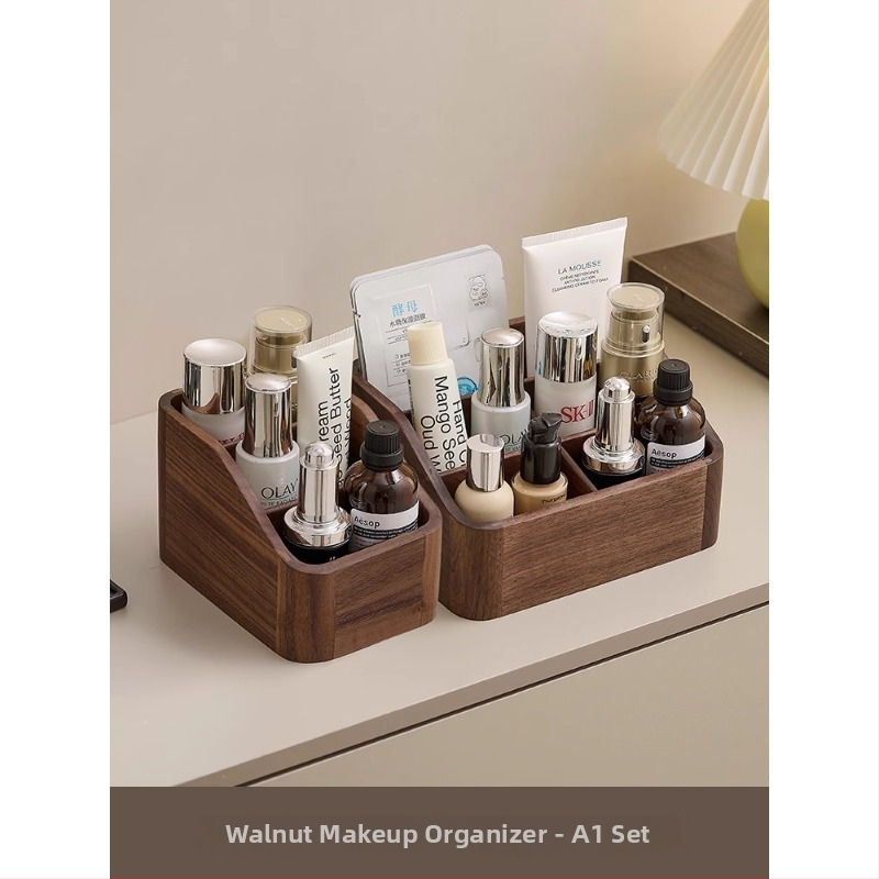 Organizator de cosmetice din lemn de nuc, stil retro, organizator de birou pentru cosmetice (Brand: Crown Toon; Material: Walnut; Style: Retro; Release: Autumn 2024)