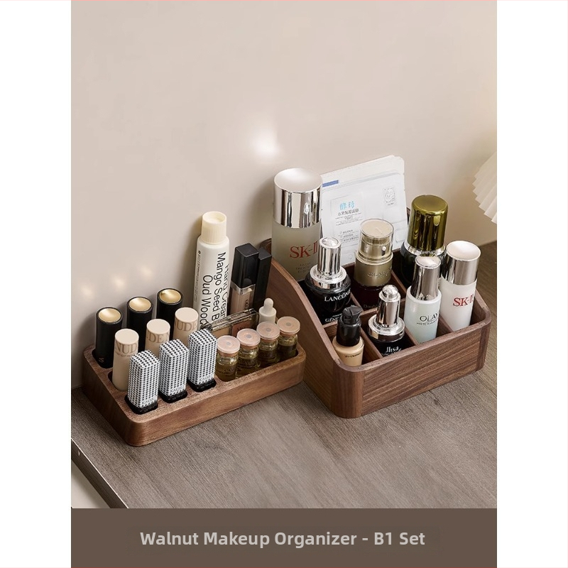 Organizator de cosmetice din lemn de nuc, stil retro, organizator de birou pentru cosmetice (Brand: Crown Toon; Material: Walnut; Style: Retro; Release: Autumn 2024)