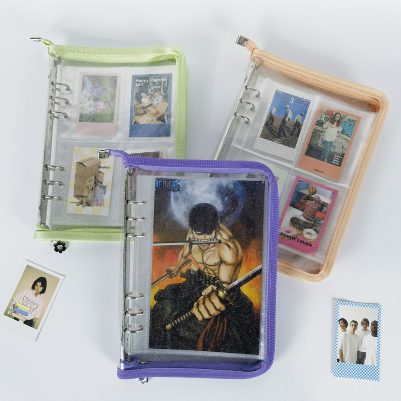 6-пръстенова папка с цип и PVC корица — за Полароид карти, бележник и съхранение на стикери
