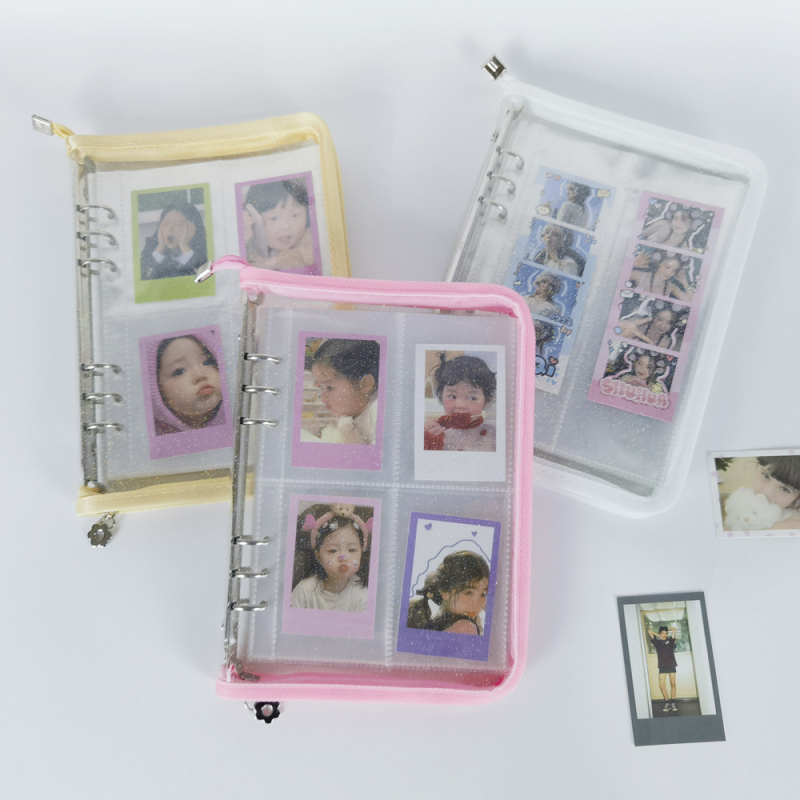 6-пръстенова папка с цип и PVC корица — за Полароид карти, бележник и съхранение на стикери