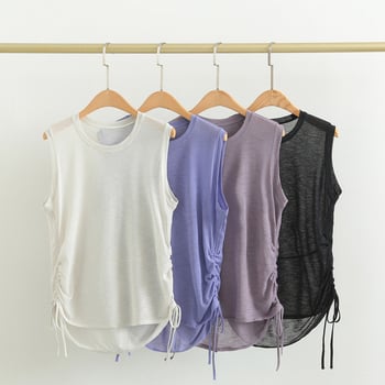 Γιλέκο χωρίς μανίκια με κορδόνια από τις δύο πλευρές, αναπνέσιμο πολυεστερικό ύφασμα, μονόχρωμο σχέδιο, κατάλληλο για καλοκαίρι, άνοιξη και φθινόπωρο
