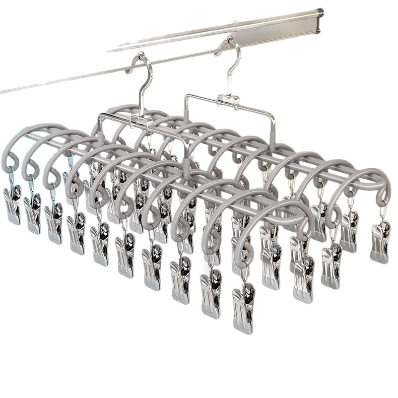 Stalak za sušenje čarapa s 20 klipsa, nehrđajući čelik, zakrivljeni modern dizajn, unutarnja i vanjska upotreba