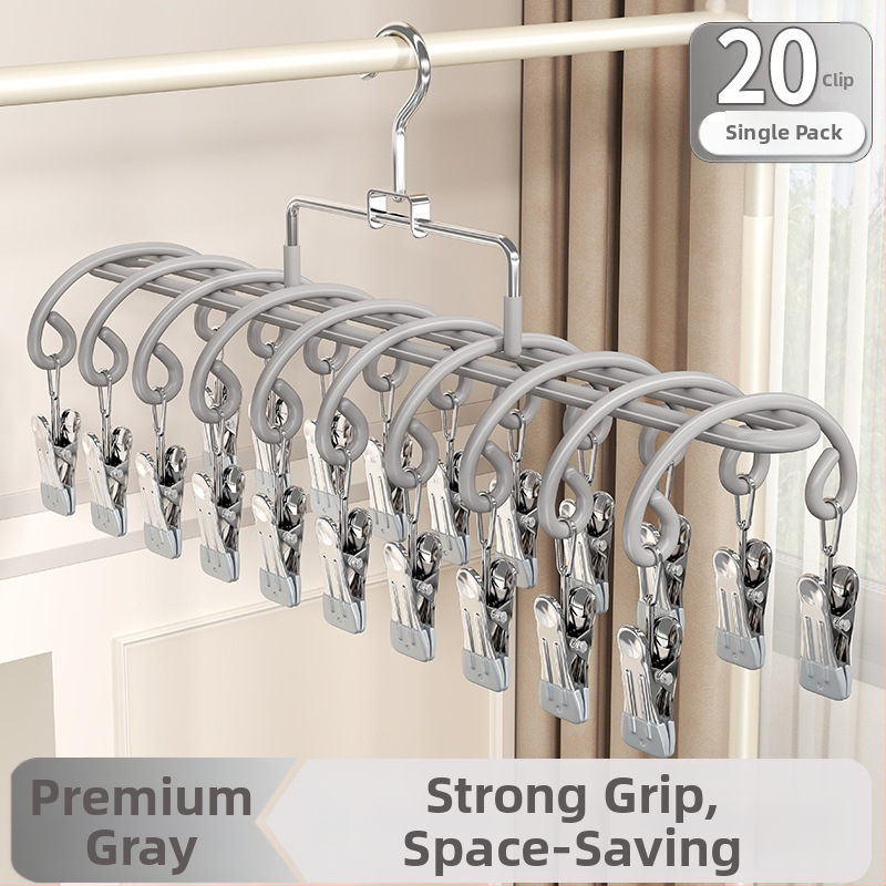 Stalak za sušenje čarapa s 20 klipsa, nehrđajući čelik, zakrivljeni modern dizajn, unutarnja i vanjska upotreba