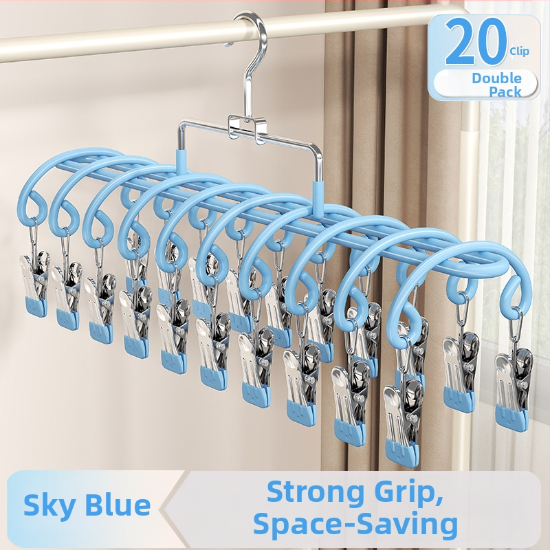 Stalak za sušenje čarapa s 20 klipsa, nehrđajući čelik, zakrivljeni modern dizajn, unutarnja i vanjska upotreba